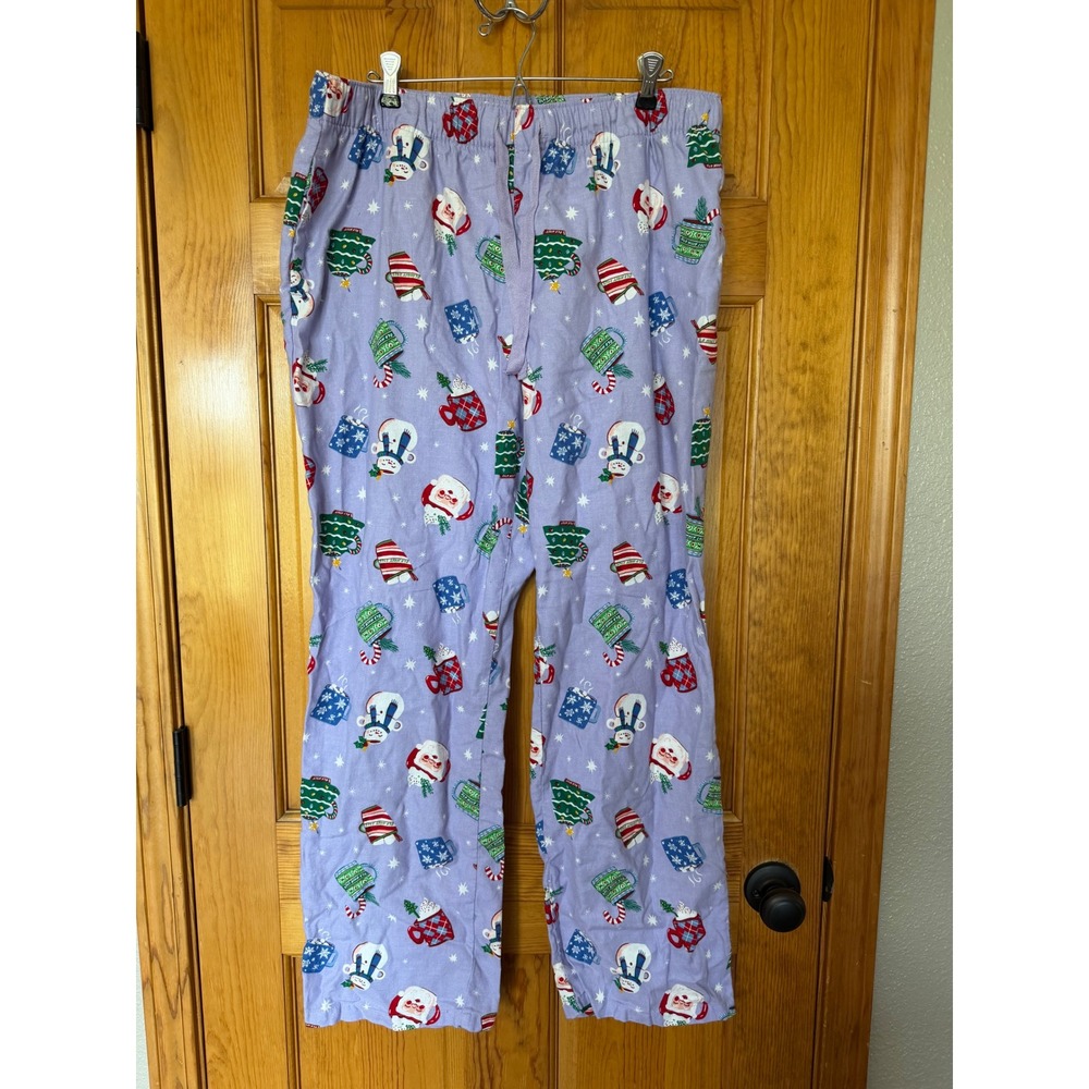 Old Navy Womens Flannel Pajama Pants Purple Christmas Snowman Santa Large
